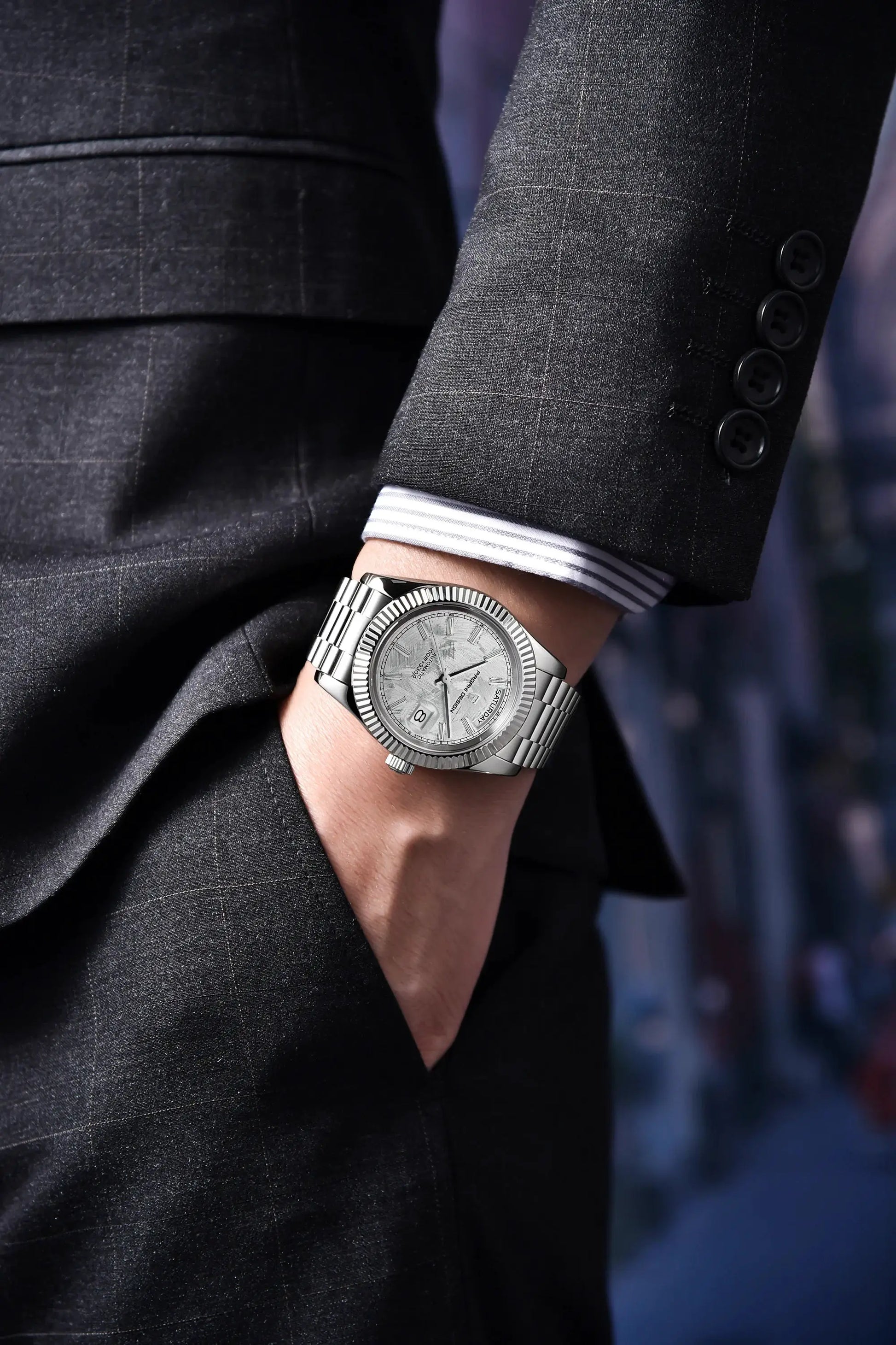 PAGANI DESIGN DD40 automatic men's watch with stainless steel bracelet and fluted bezel