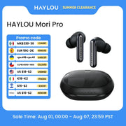 Haylou Mori Pro wireless earbuds pair in black with charging case