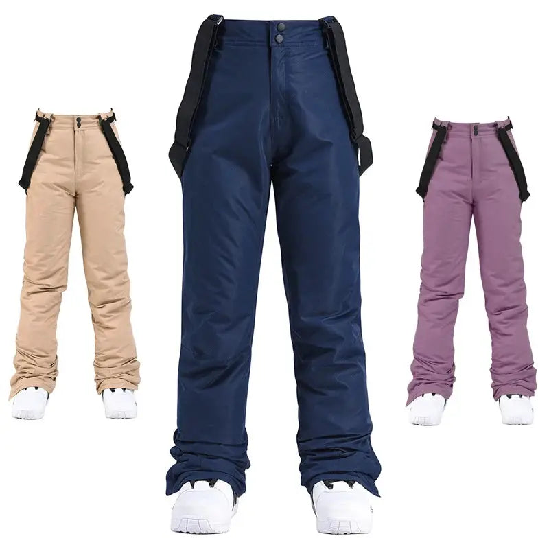 Women Winter Skiing Pants Warm Thick Windproof Waterproof Snowboard Suspender Trousers Plus Size
