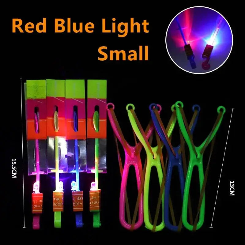 New Light Up Arrow Rocket Helicopter Flying Toys With LED Neon Glow For Parties And Gifts Rubber Band Catapult