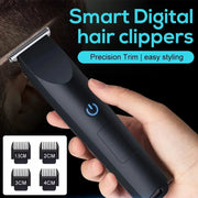 Electric hair and beard clipper, black USB-charging with adjustable cutter head and four comb attachments (1.5-4 cm)