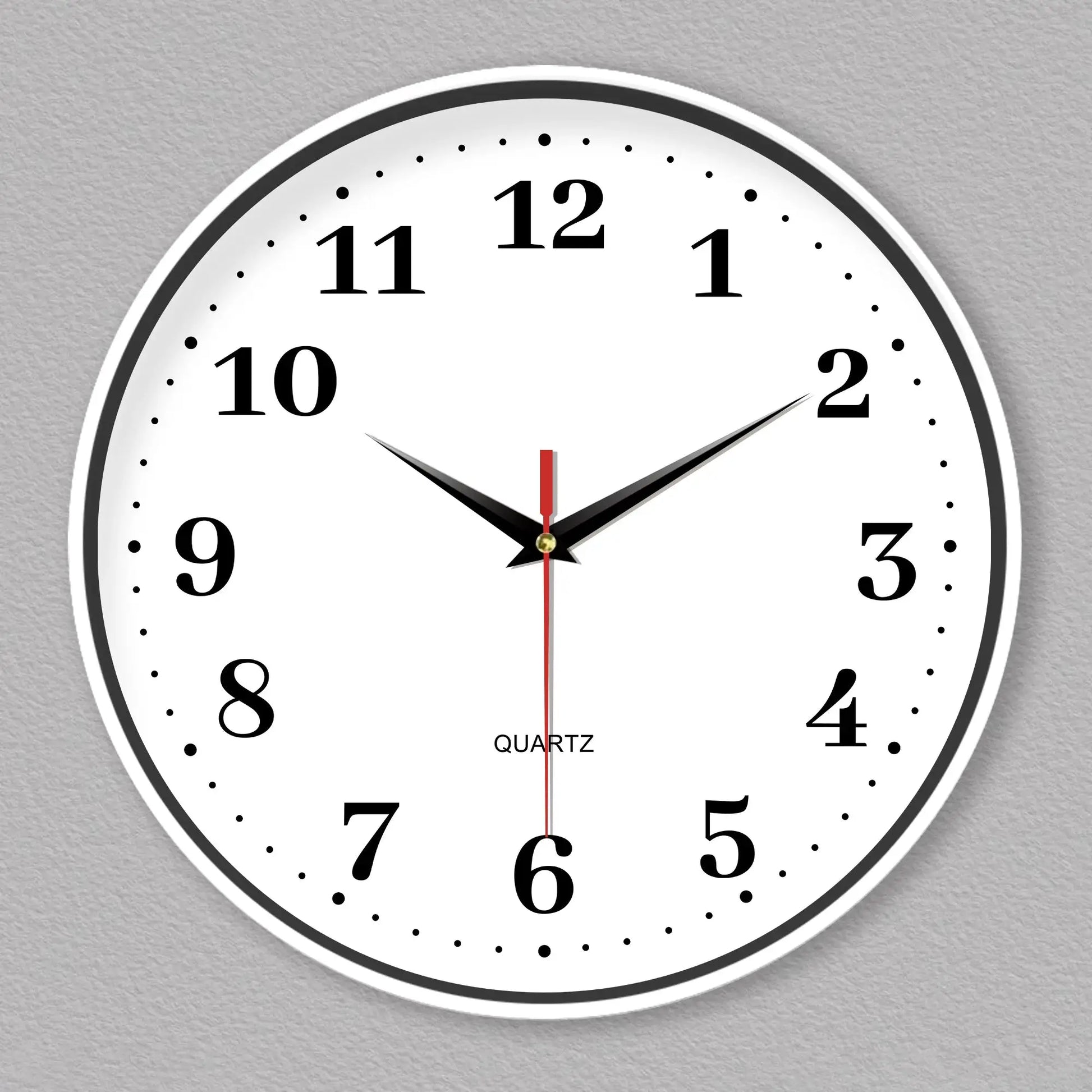 8-inch white silent wall clock with simple design, red second hand, quartz movement