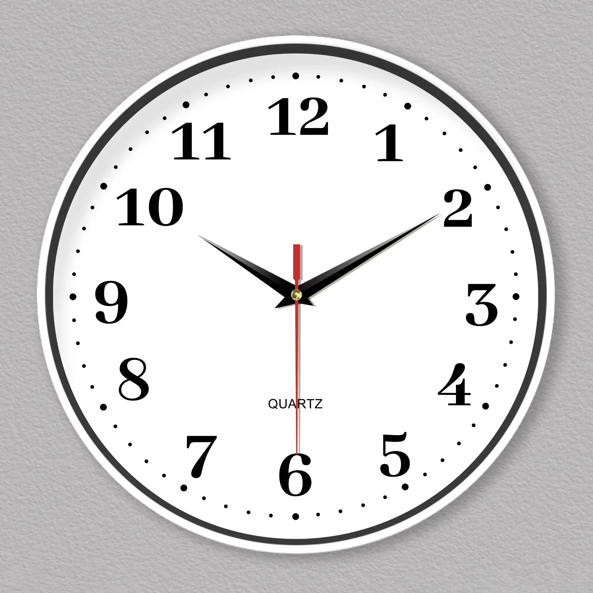 8-inch white silent wall clock with simple design, red second hand, quartz movement