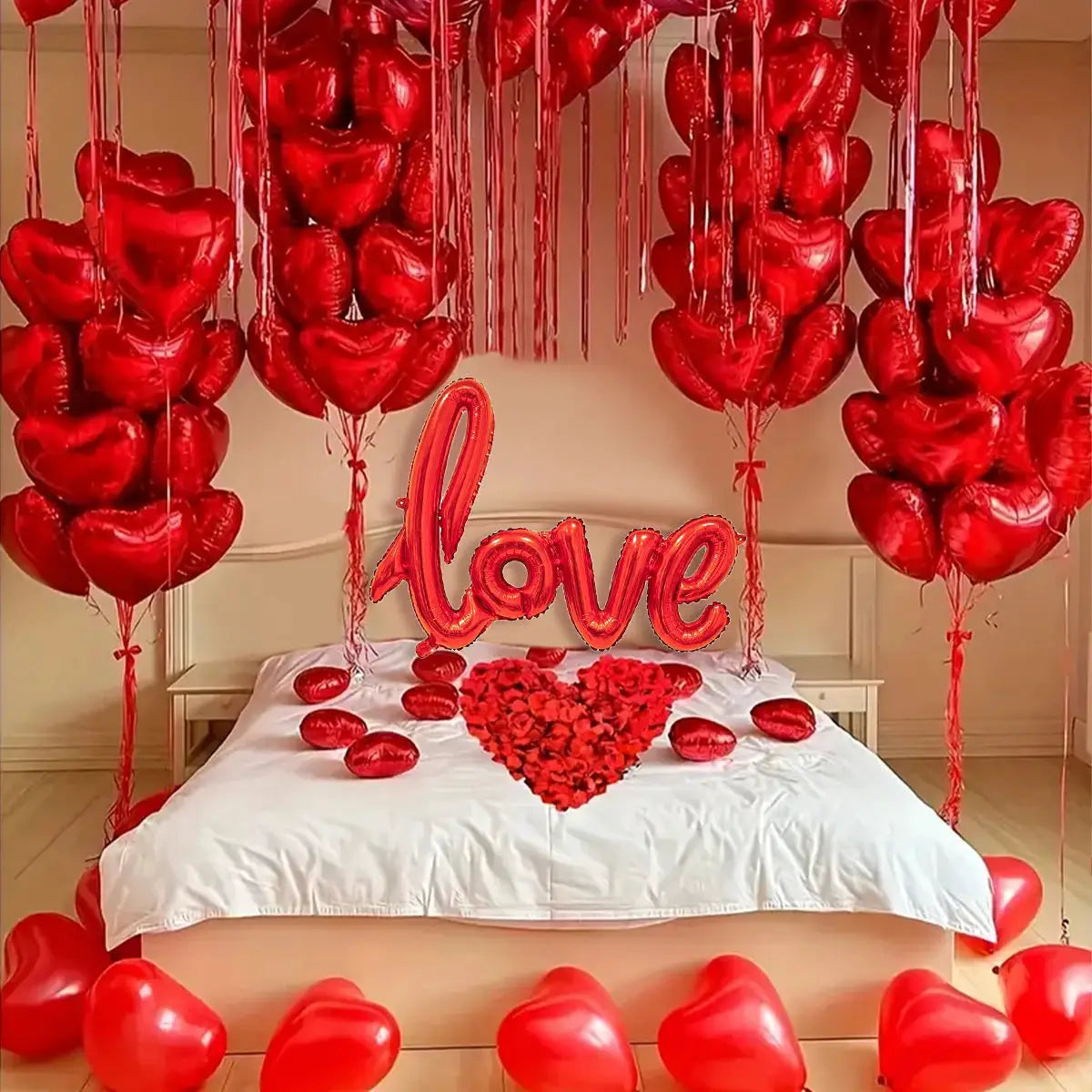 407 Piece Love Letter Balloon Set With 18 Inch Heart Shaped Balloons And Rose Petals For Valentines Day