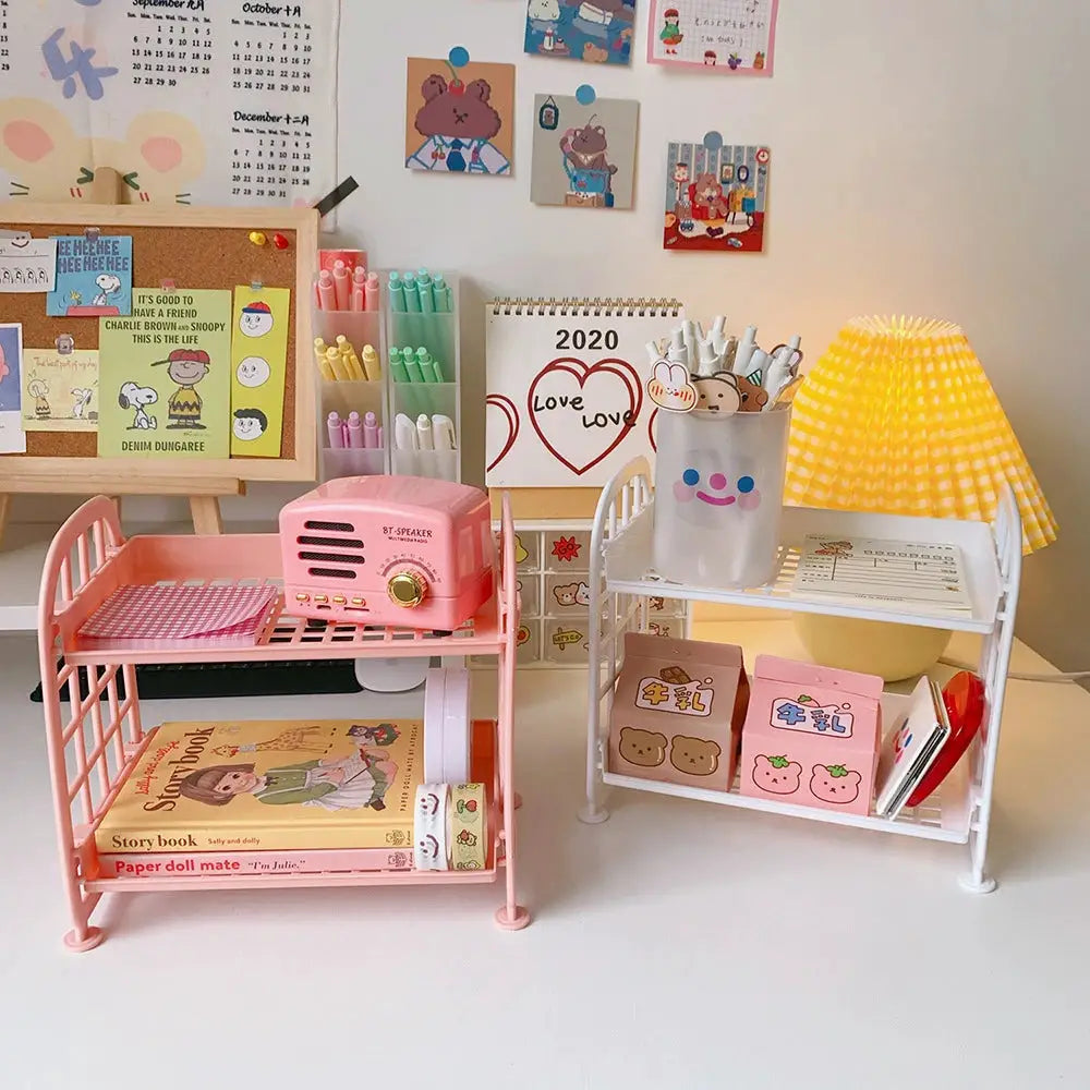 Desktop Stationery Rack and Makeup Organizer Combines Multi Function Plastic Desk Shelf Storage for Office Dorm Vanity