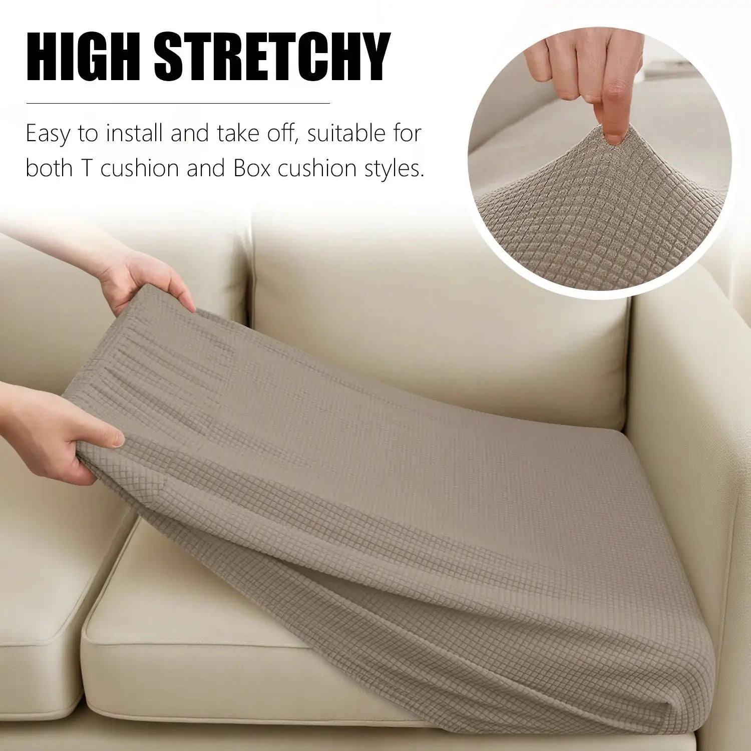 Sofa cushion cover set, waterproof jacquard in taupe, Simples Market, fits 1-4 seats