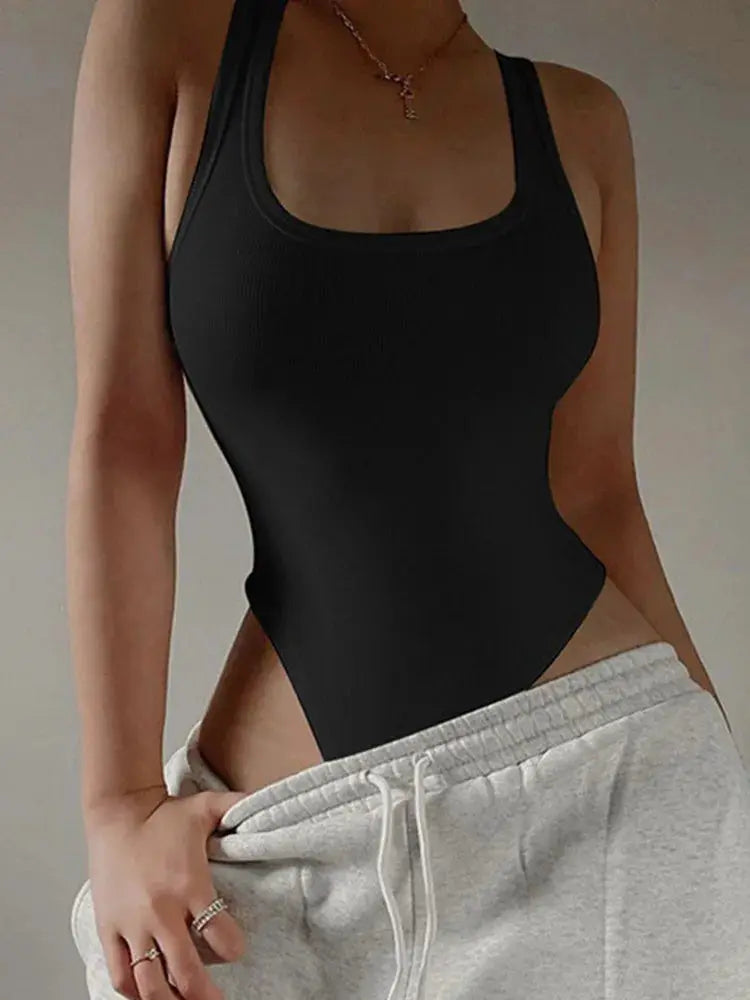 Sleeveless Knit Bodysuit Off Shoulder Halter Neck Bodycon Top For Women Summer Clubwear Casual Street Style