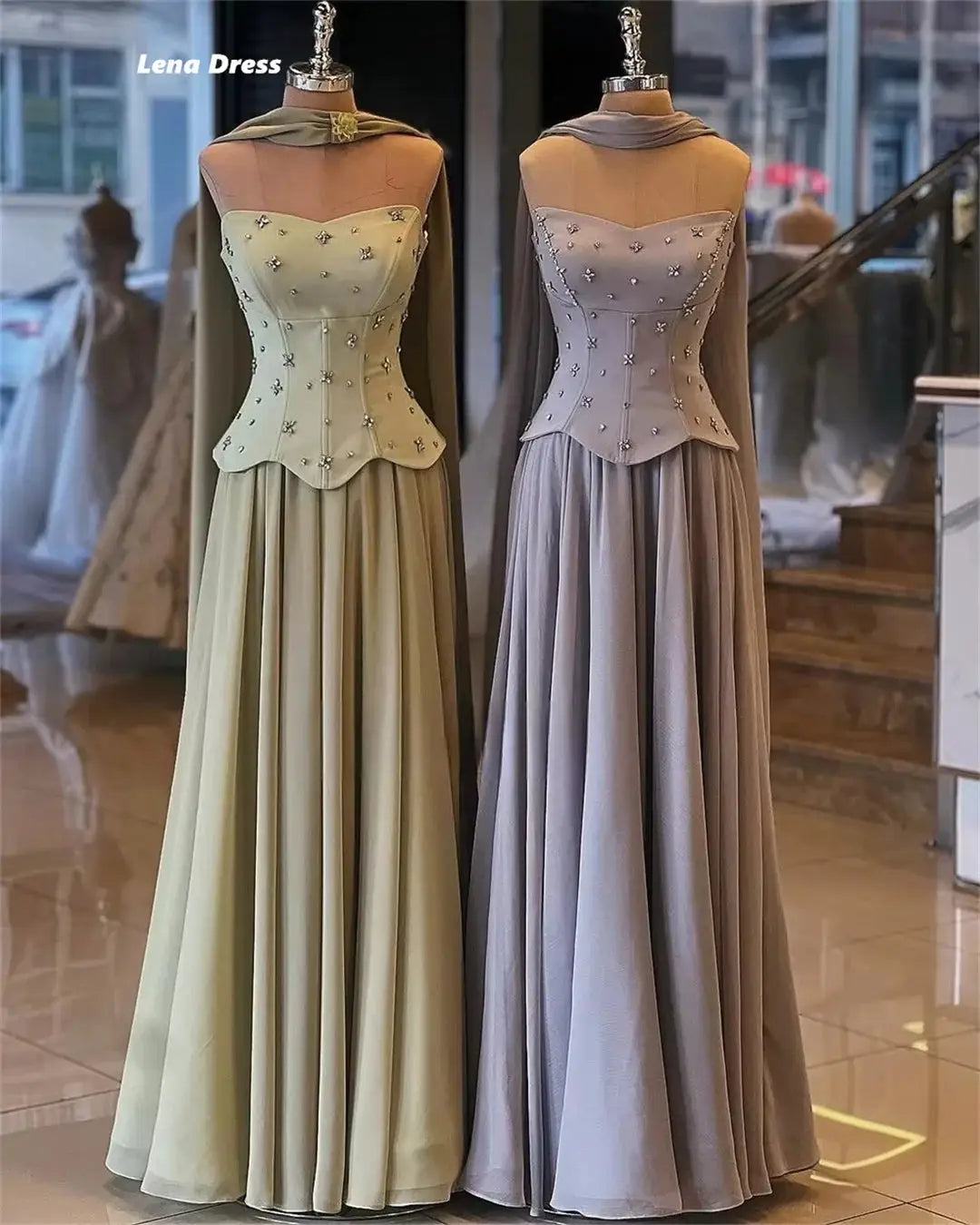 Lena Off Shoulder Prom Dress Satin A Line Ball Gown Custom Made