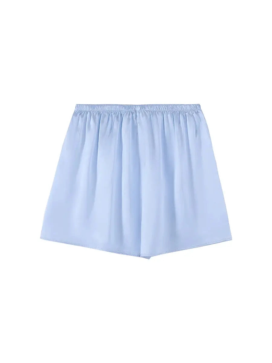 SuyaDream women's silk shorts with elastic waist in light blue