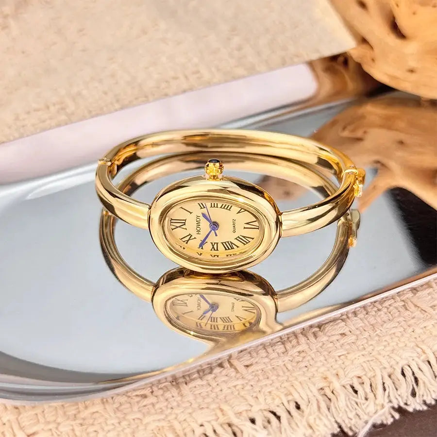 Luxora Bath Tub Bracelet Watch For Women With Oval Quartz Case And Small Dial Roman Numerals