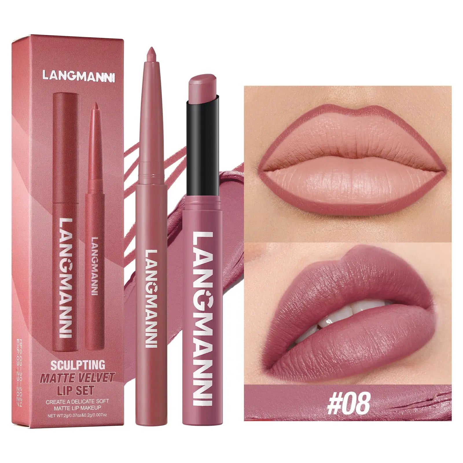 Luxelle Lip Liner and Lipstick Duo Waterproof Smudge Proof Long Lasting Wear Easy to Apply
