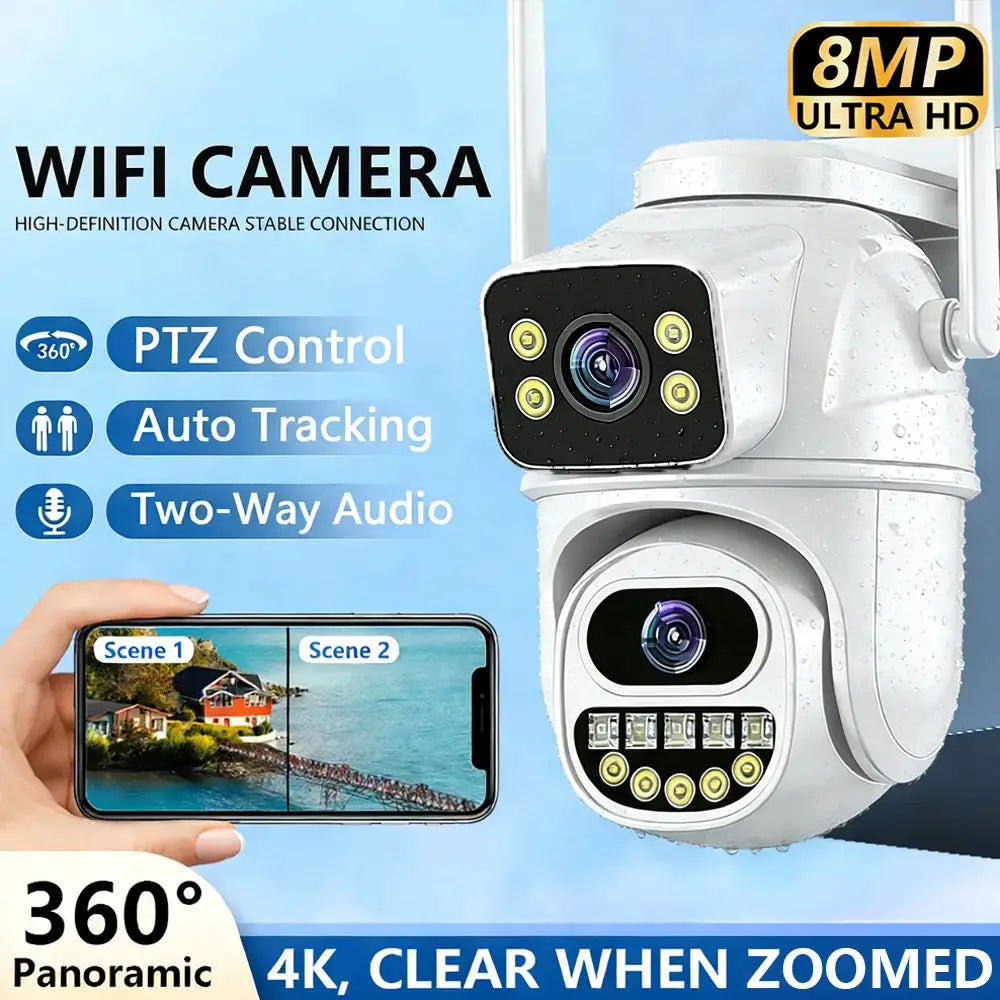 Simples Market 360° outdoor WiFi security camera, waterproof white with PTZ control, 8MP Ultra HD