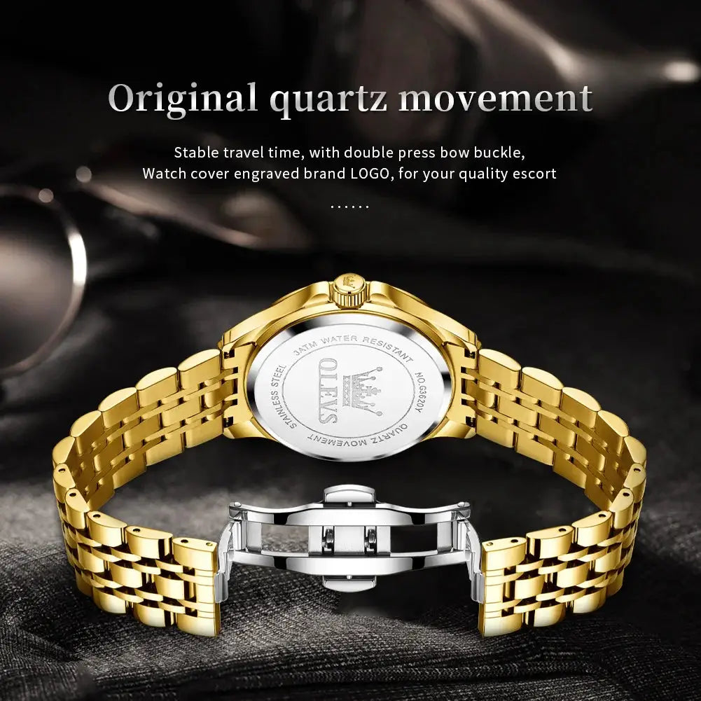 OLEVS 3620 gold luxury men's watch with stainless steel bracelet and quartz movement
