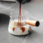 Wooden Handle Measuring Cup With Single And Double Spouts Italian Glass 90ml 120ml 180ml Coffee Milk Cup