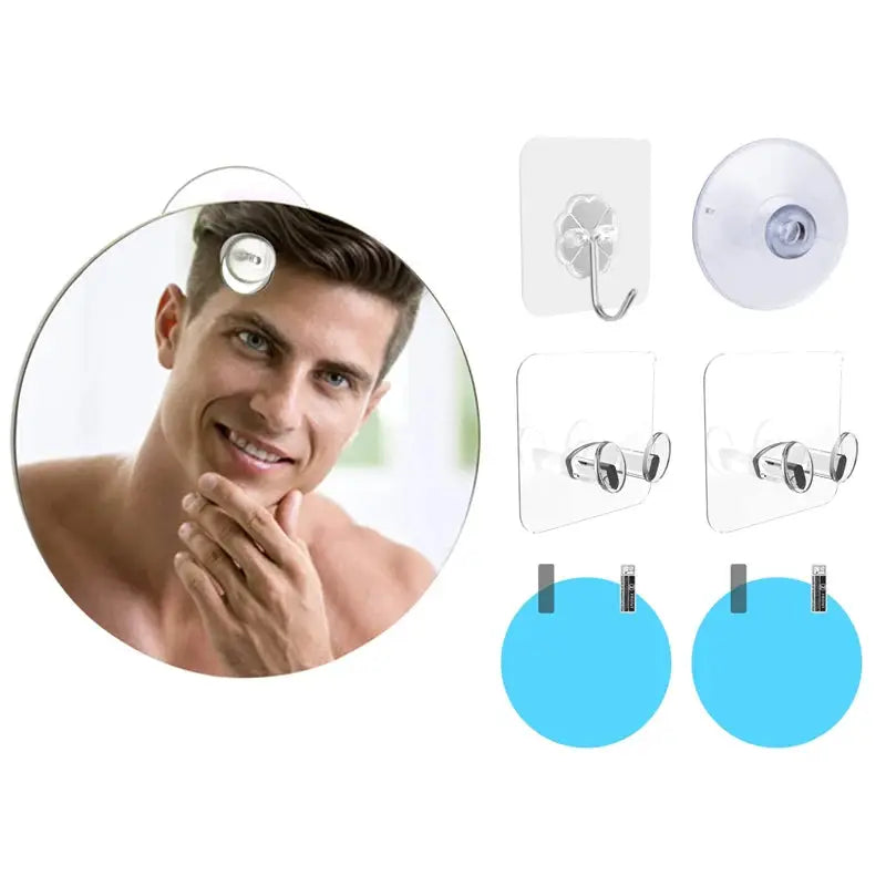Simples Market fogless acrylic round travel bathroom mirror with suction mount and hooks