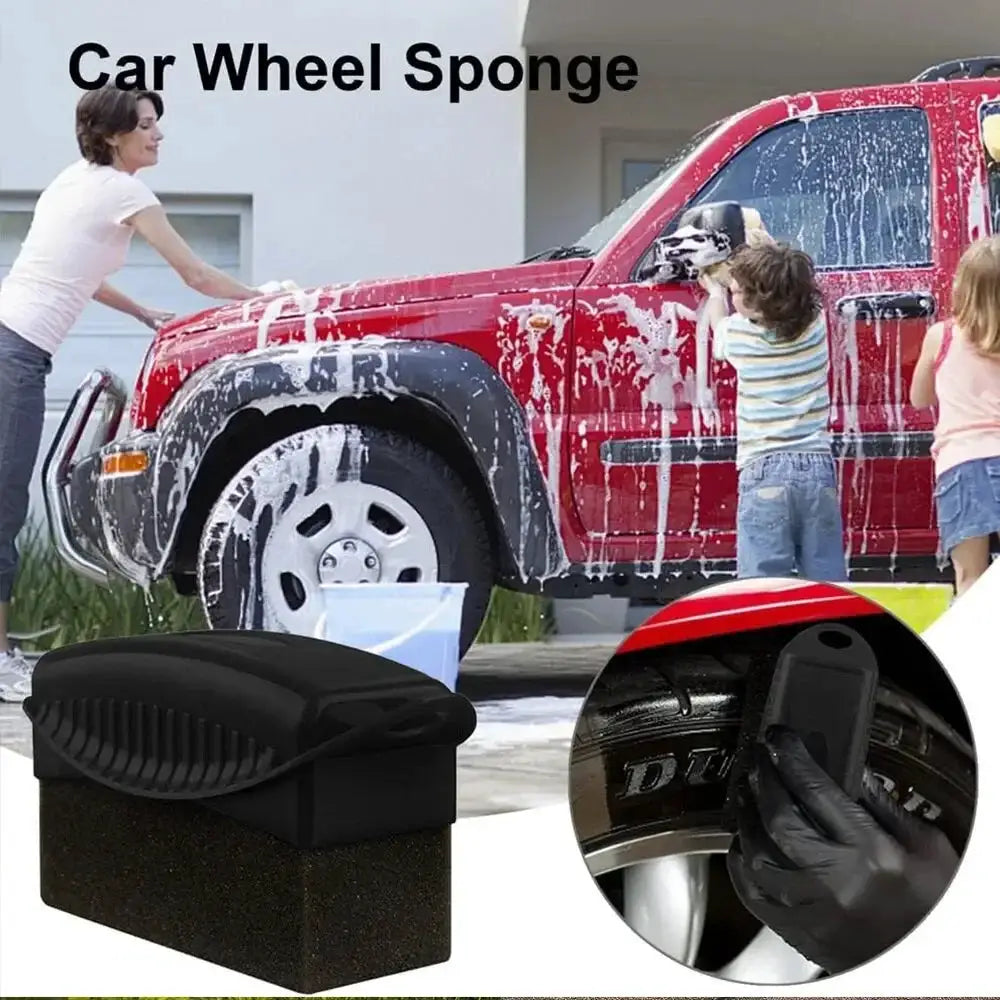 2-pack car wheel cleaning and polishing sponge set with black contoured sponges and foam blocks