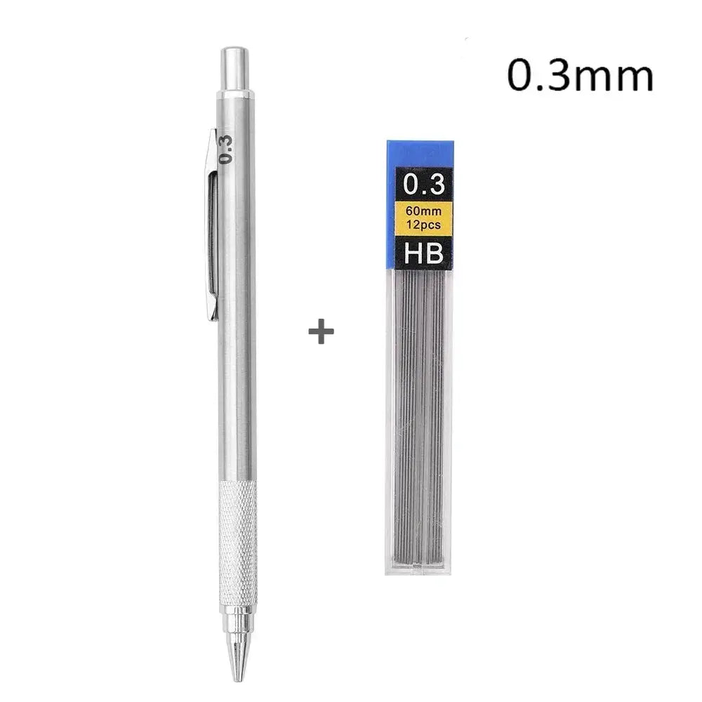 Simples Market metal mechanical pencil set with 0.3mm lead and 12pc HB lead refills