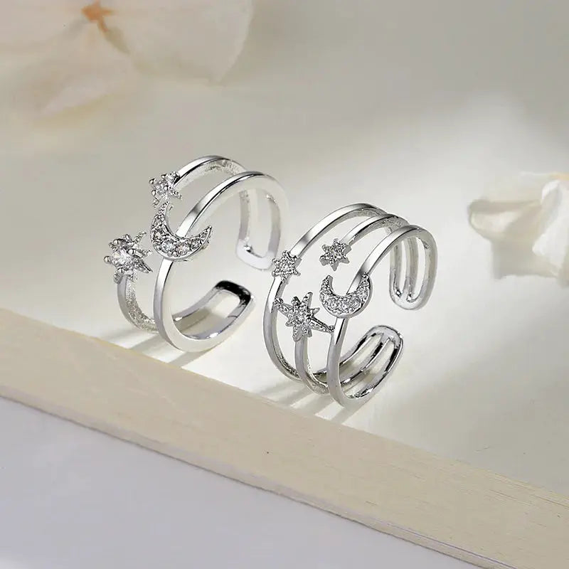 925 Sterling Silver Double Layer Water Drop Ring For Women With Square Zircon Adjustable Index Finger Jewelry Gift