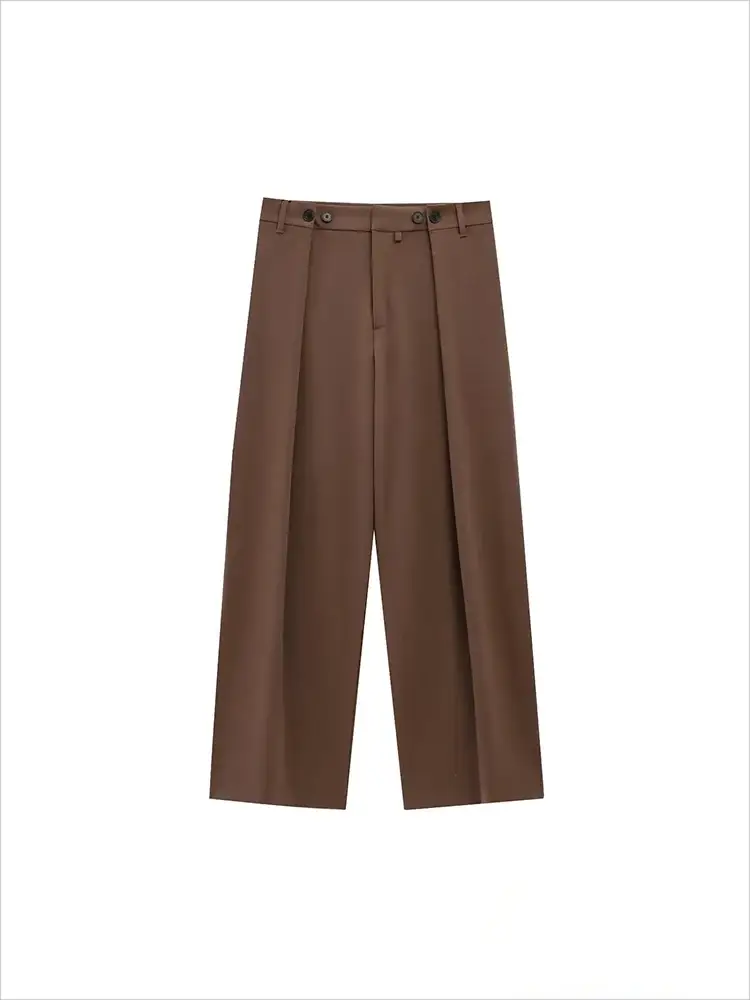 KONDALA women's solid brown wide-leg office trousers
