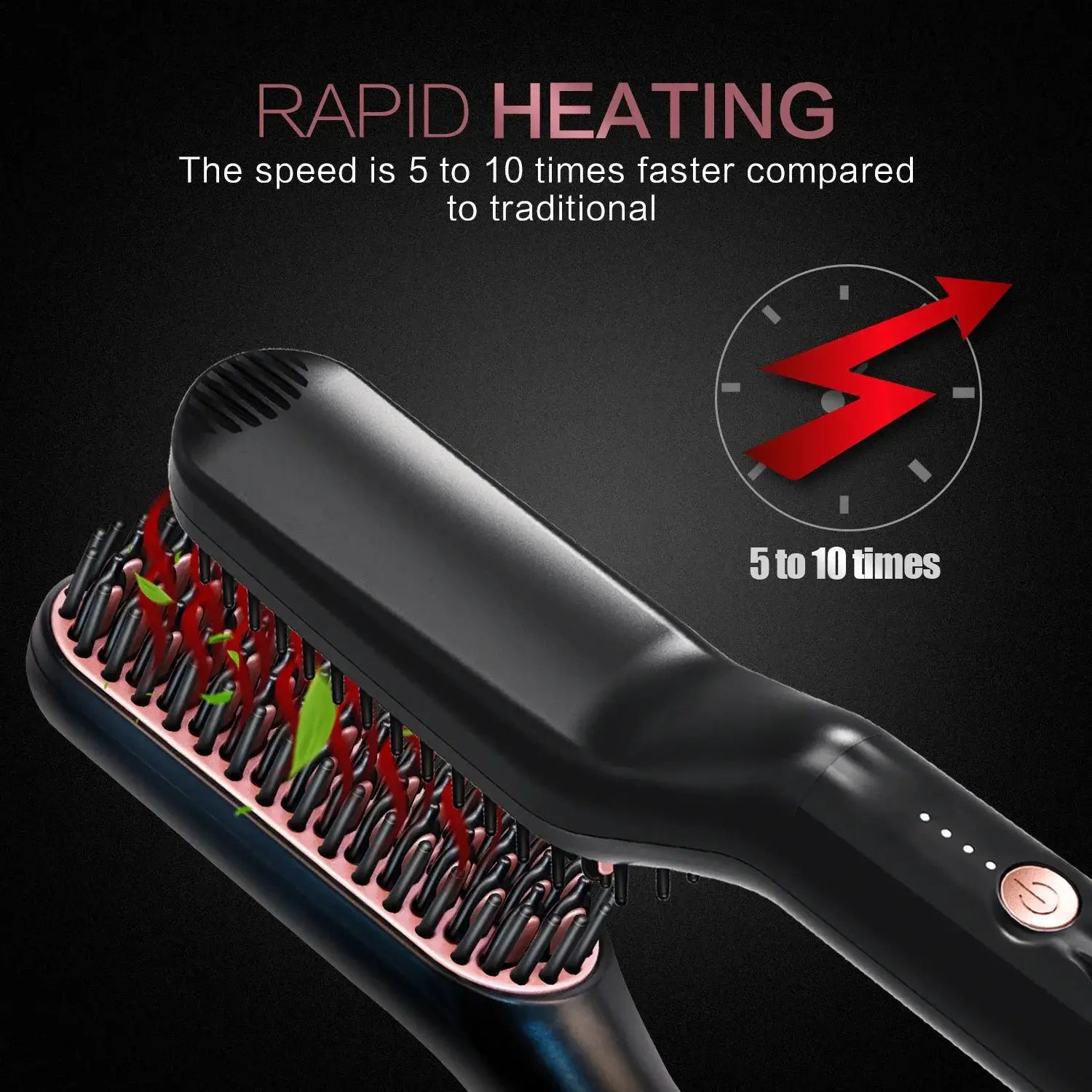 Simples Market men's electric beard straightener brush, black with pink bristle base, wet-dry.