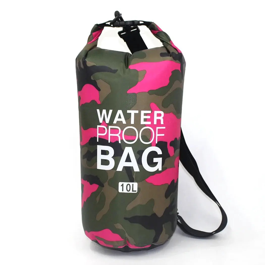 Dry bag waterproof 10L in pink camouflage with shoulder strap