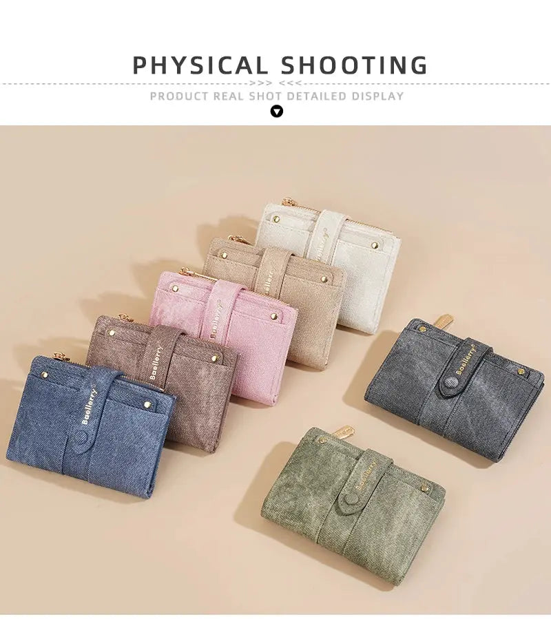 Baellerry women's short wallets set in assorted denim colors with zipper coin pocket and detachable card clip