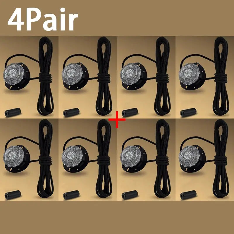 4 pairs of black no-tie elastic sneaker laces with round dial toggle by Simples Market