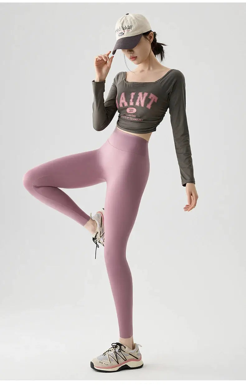 BIVIGAOS seamless sharkskin leggings for women in pink, high-waisted and stretchy athletic tights for fitness