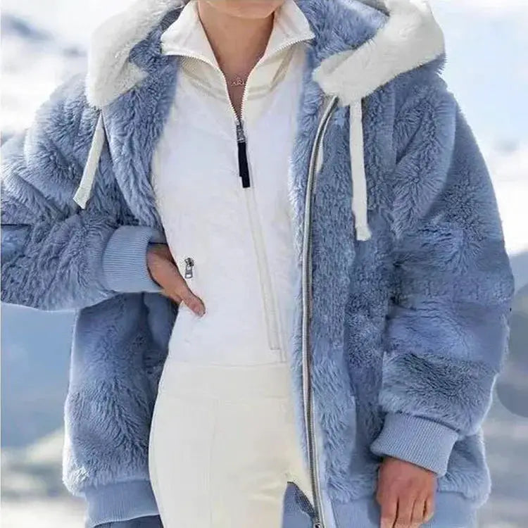 LuxeNest Oversized Hooded Plush Jacket For Women Cozy Warm Autumn Winter Coat With Zipper And Pockets