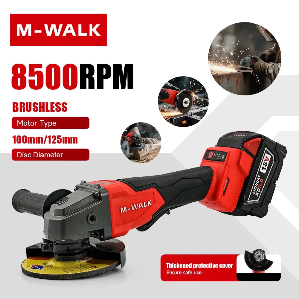 M-WALK 8500 RPM High Speed Brushless Angle Grinder 100 And 125mm With Safety Guard For 18V M-WALK Battery