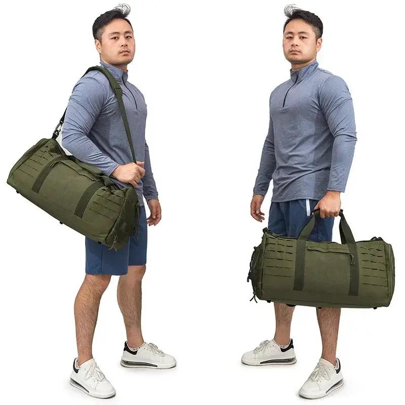 40L olive green sport gym bag with handles and adjustable shoulder strap