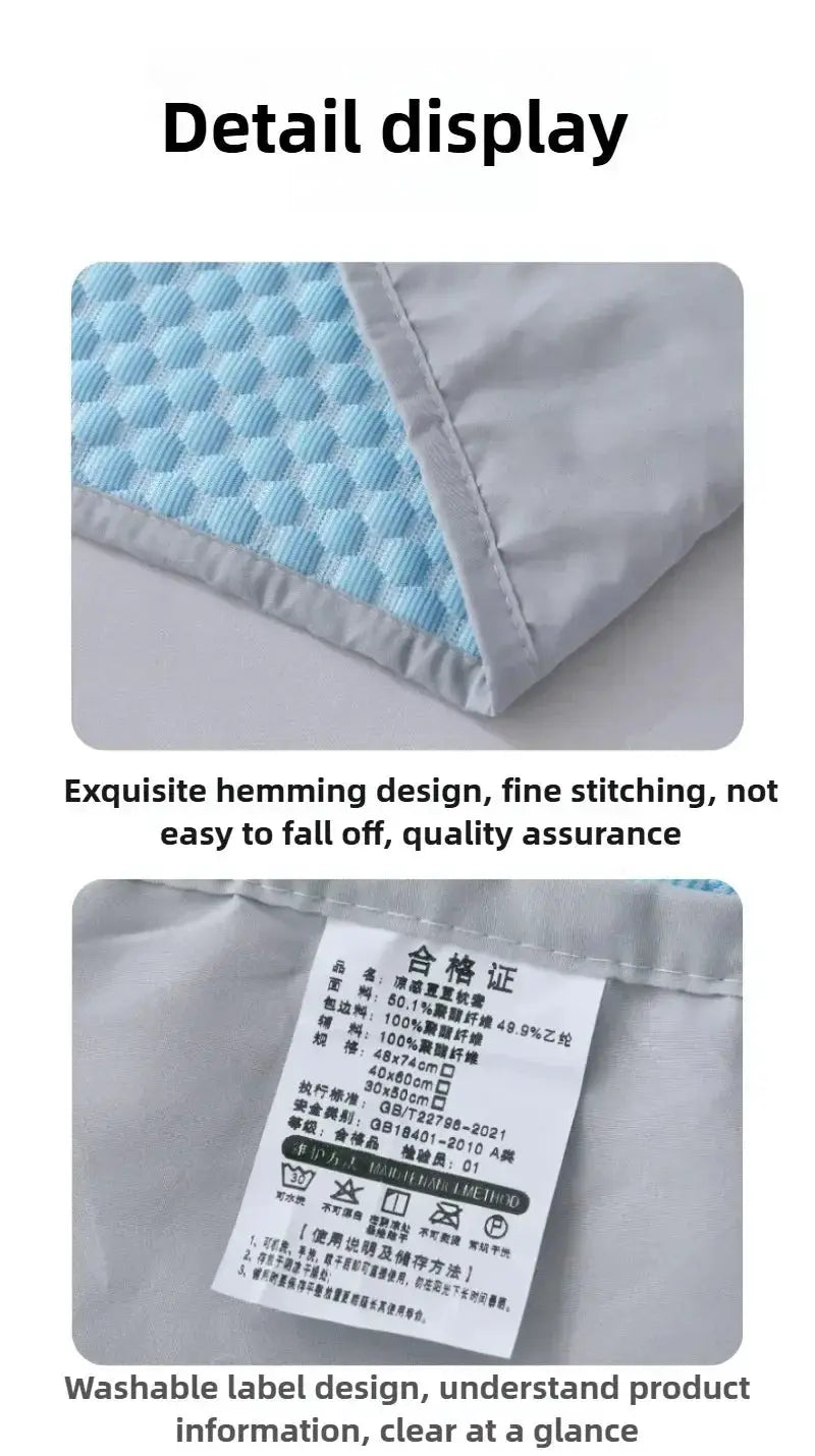 Simples Market Summer Cooling pillowcase, light gray outer with blue quilted panel, 48x70 cm