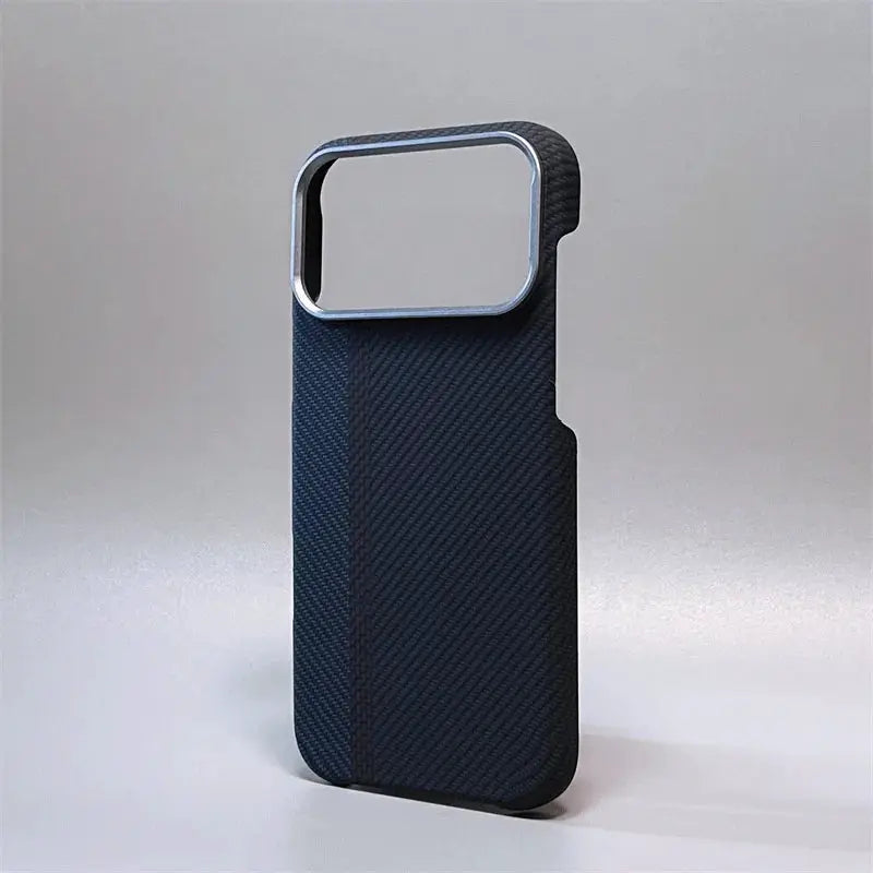 iPhone case with carbon fiber pattern in dark blue, MagSafe compatible