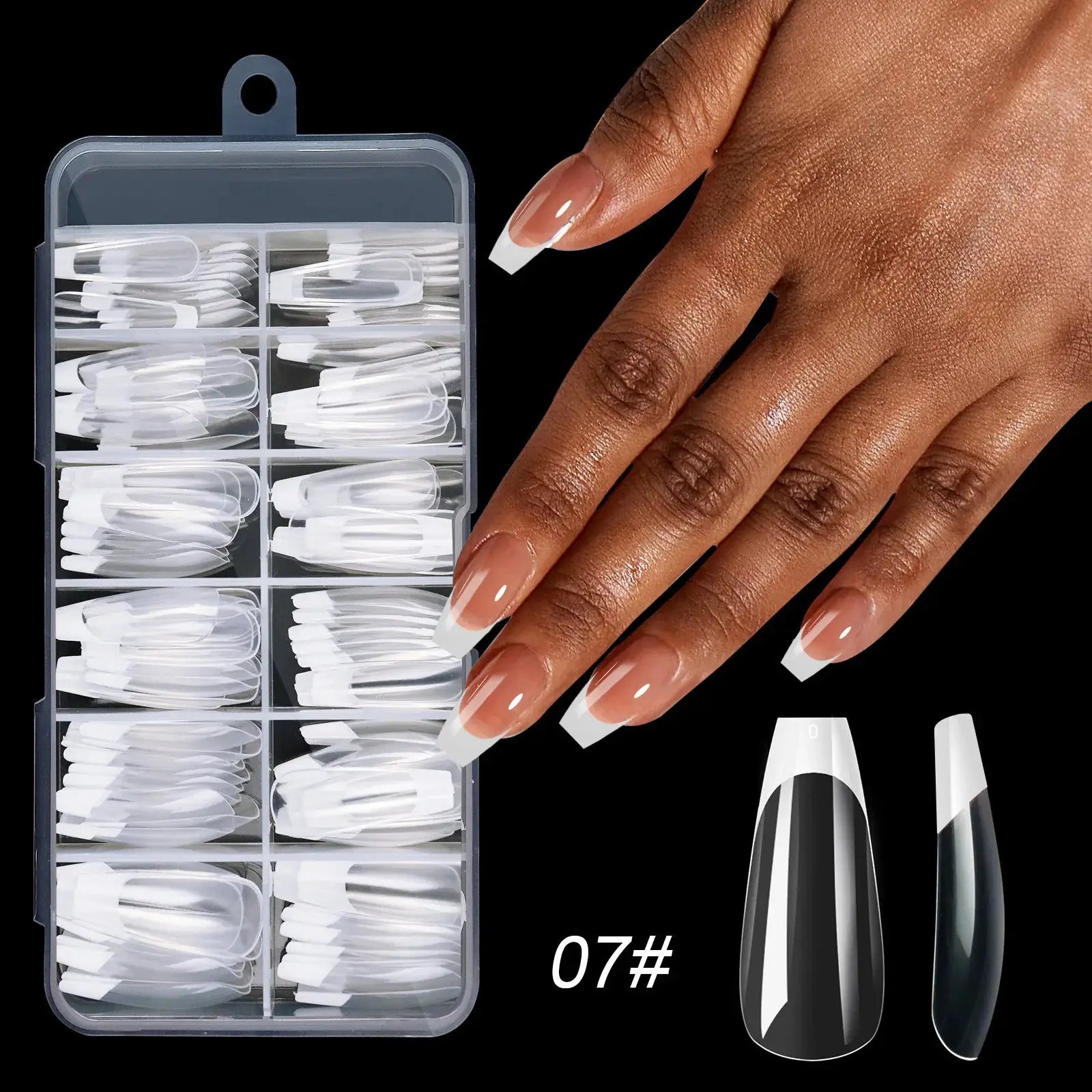 Armor Acrylic French False Nails 120 Piece Box Removable Mixed Size Press On Nails For Medium Length Square Full Cover