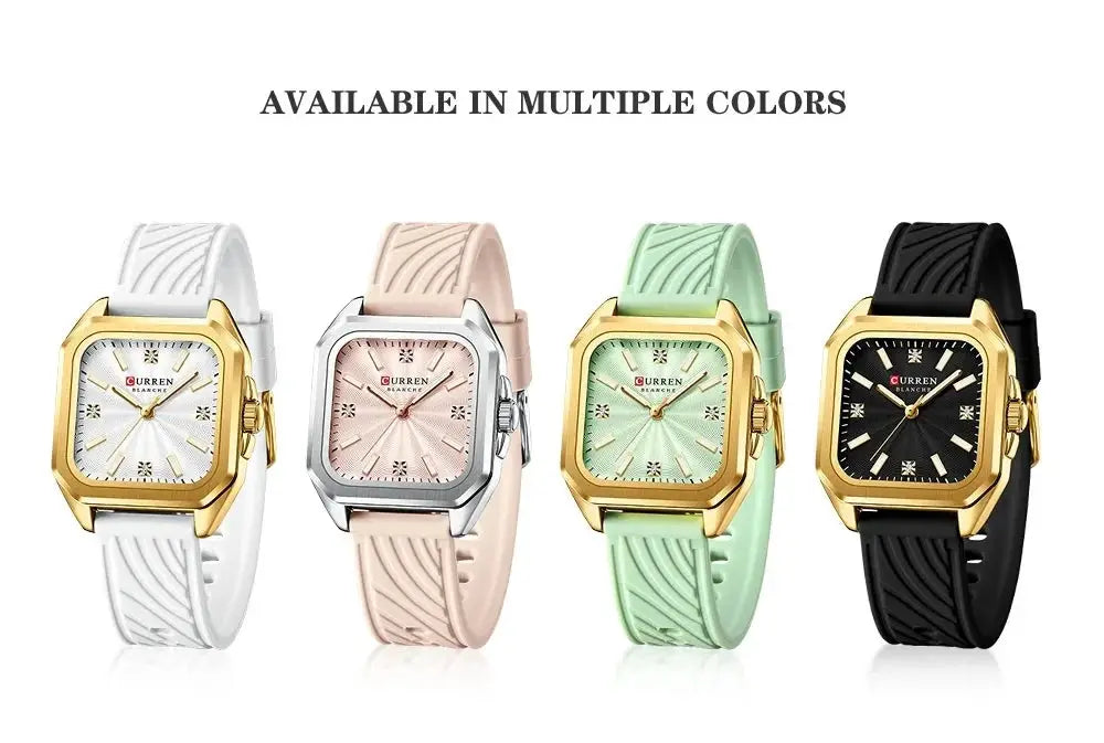 CURREN 9113 ladies' quartz watches, four color options with square dials and gold- or silver-tone cases