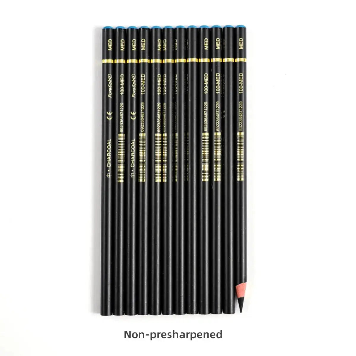 Simples Market 12-pack charcoal pencils for drawing and shading, black barrels with gold print