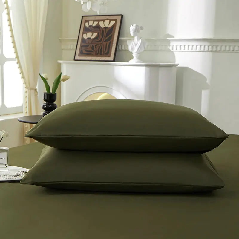 Simples Market olive-green fitted bed sheet with elastic edges, 100% polyester, single piece