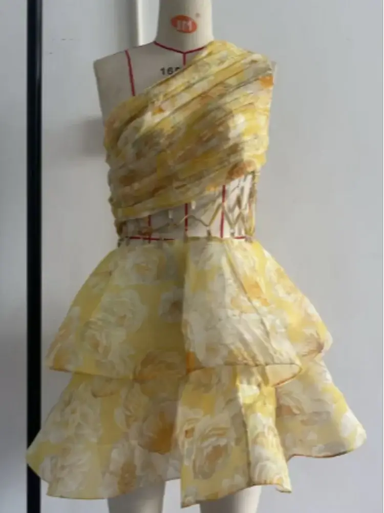 Floral Printed Backless Mini Dress Sleeveless A Line Party Clubwear