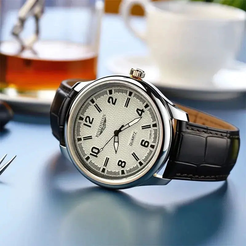 Top Brand Luxury Business Wristwatch For Men With Waterproof Case And Genuine Leather Strap And Quartz Movement