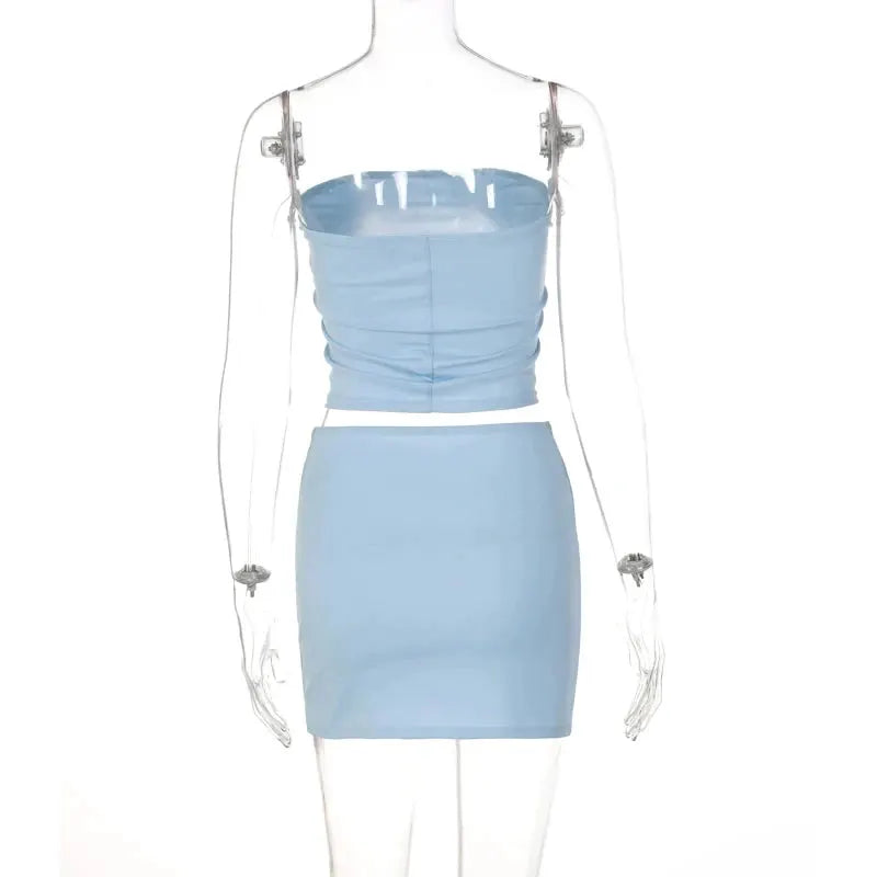 Dulzura Women Spring 2025 Tube Top And Mini Skirt Set Two Piece