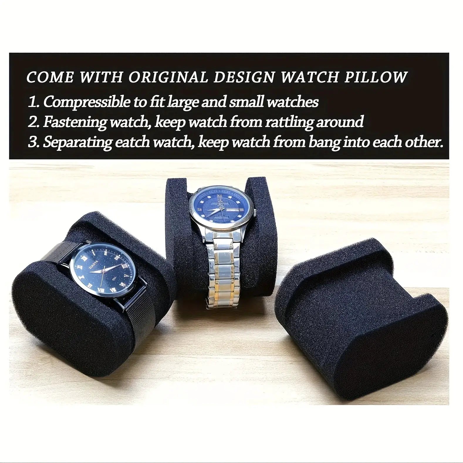 1pc Black Watch Storage Box - Hard Case W/Soft Pillows, Velvet Lined for Jewelry & Watches Protection