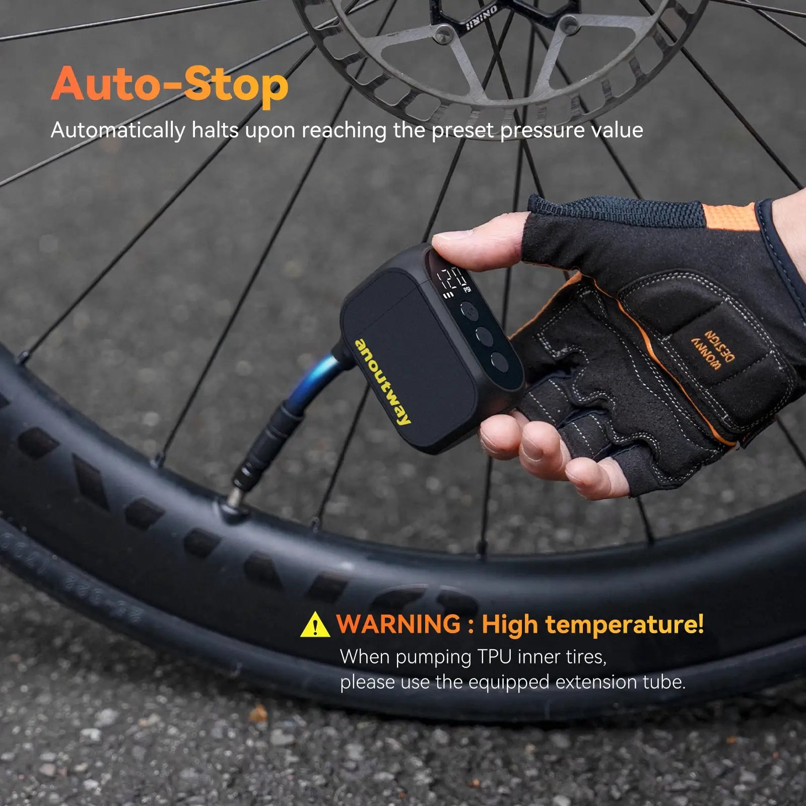 Anoutway AT1 Pro Mini Cordless Bike Tire Inflator With Screen 25 Mins Fast Charging 120 PSI Max