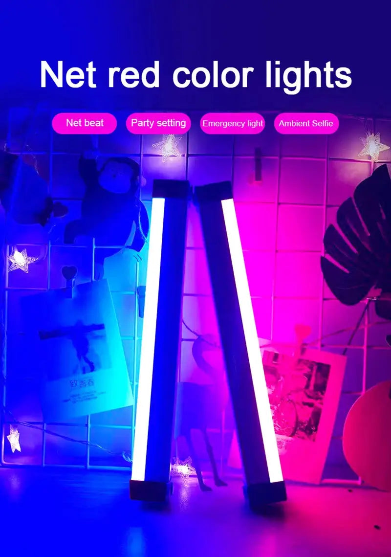 Colorful RGB LED night lamps; two rechargeable tubular lights in blue and pink for bedroom decor