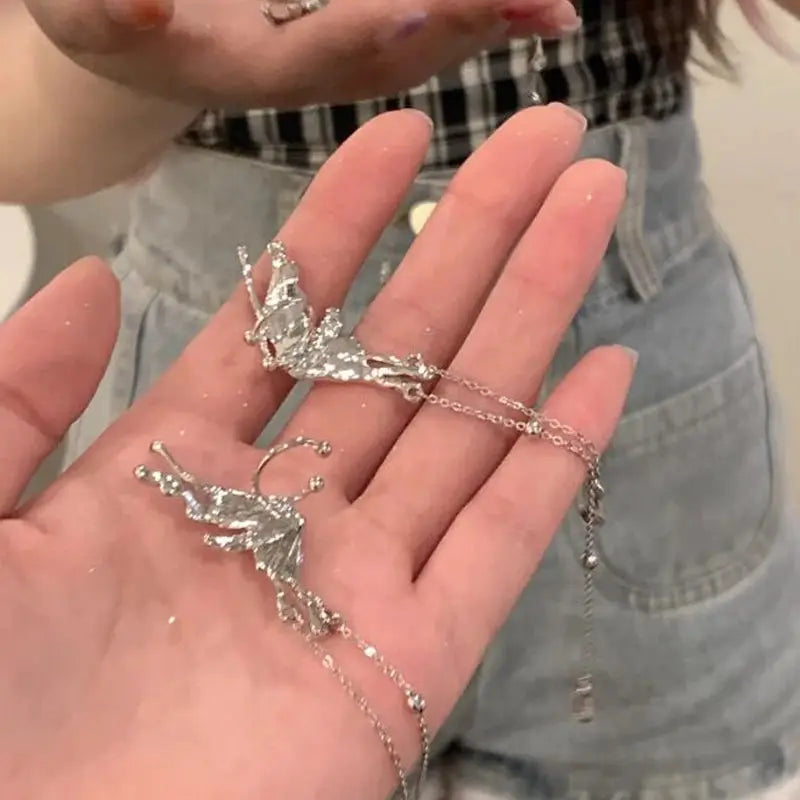 Y2K Irregular Liquid Earrings for Women Silver Geometric Clip Earrings Hip Hop Punk Fashion 2024 Trendy Party Jewelry