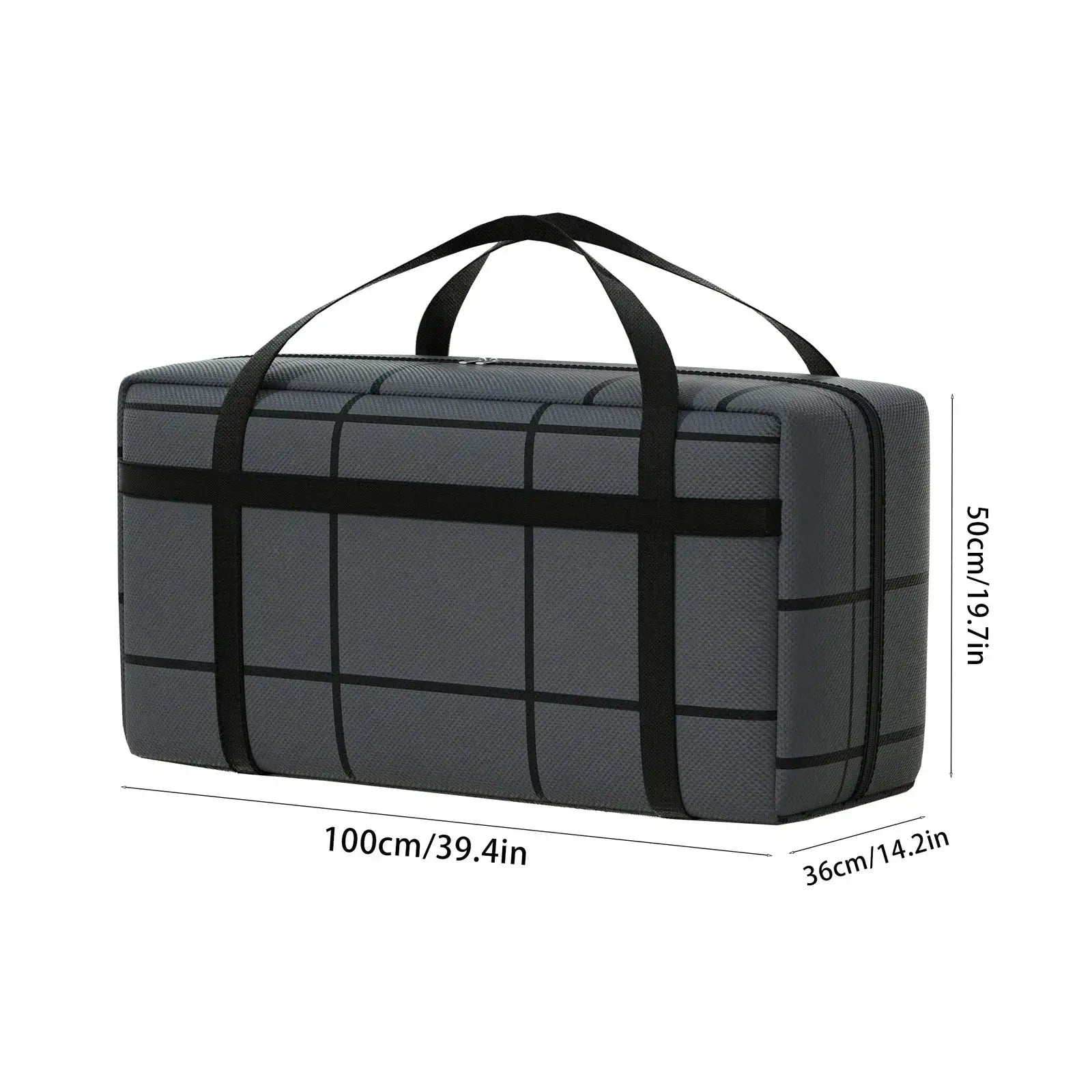 Simples Market travel duffel bag, gray waterproof foldable storage with black cross straps, 100cm