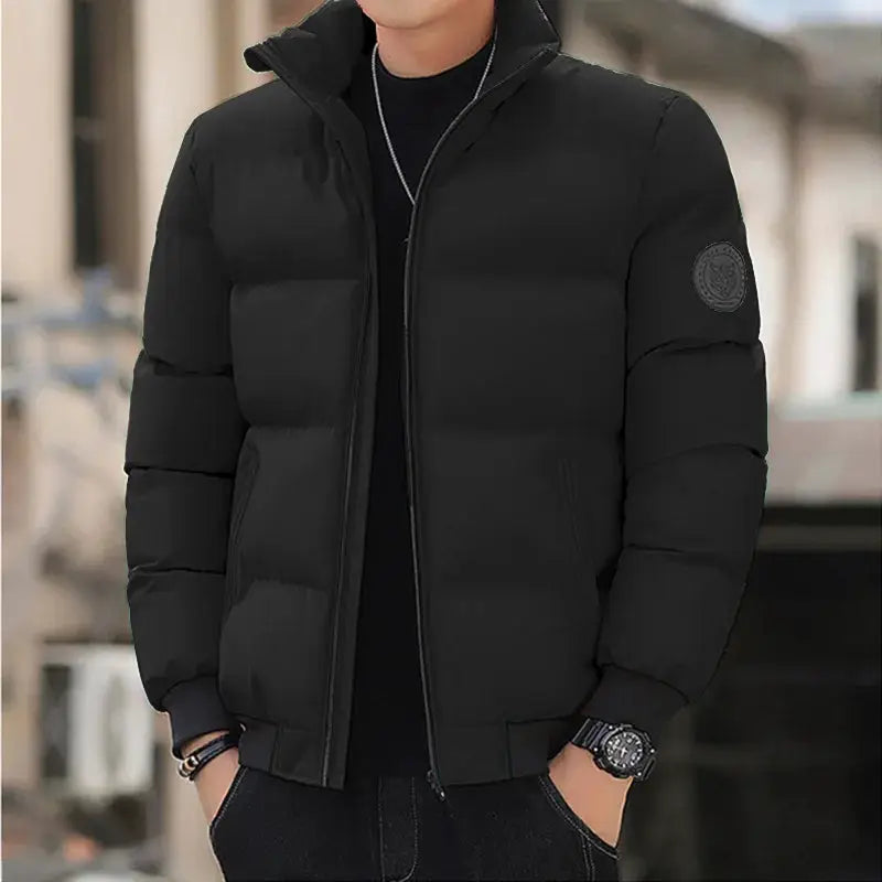 Men's Parker jacket by Simples Market, black puffer with zip front