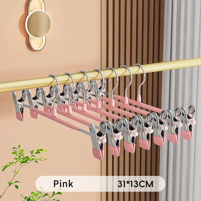 ClosetEase Five Pieces Adjustable Pants And Skirt Hangers With Non Slip Clips For Women Secure Grip To Prevent Slips