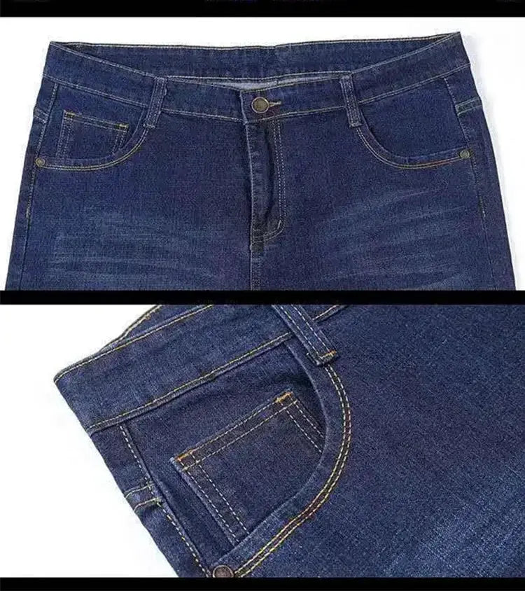 Men's blue denim jeans by Simples Market; oversized 10XL high-waist loose-fit denim trousers with front pockets