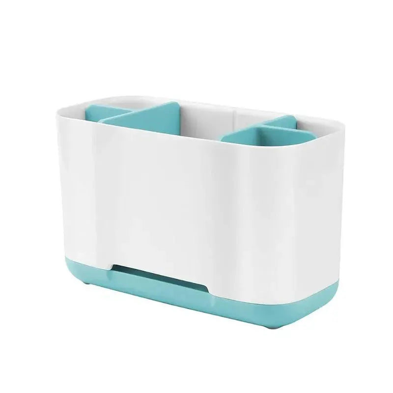 Shelf organizer for bathroom countertop, large capacity toothbrush holder with white body and teal base