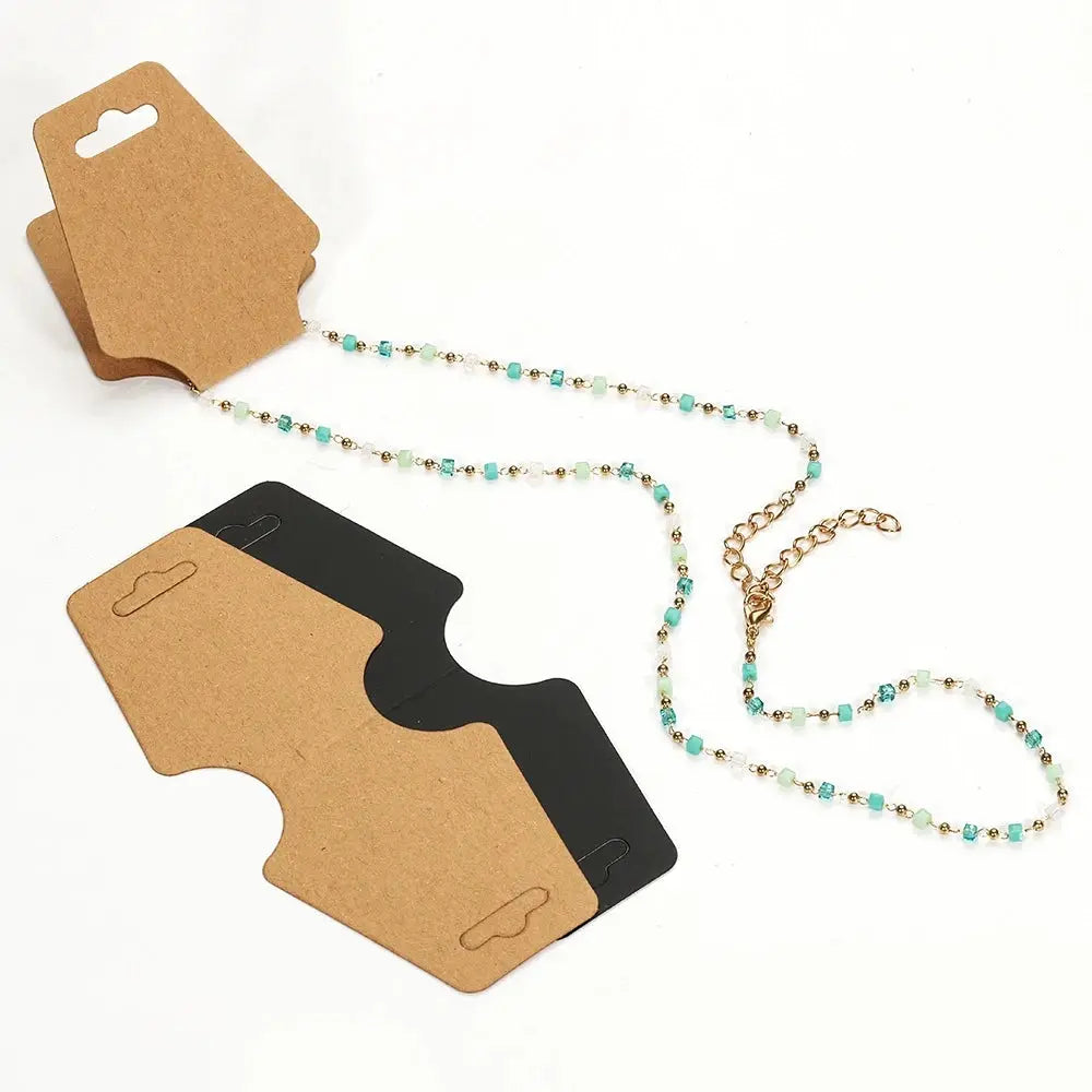 Blank Kraft Paper Display Cards For Necklace And Bracelet Packaging Foldable Tags 50 And 100 Pack Black White Khaki